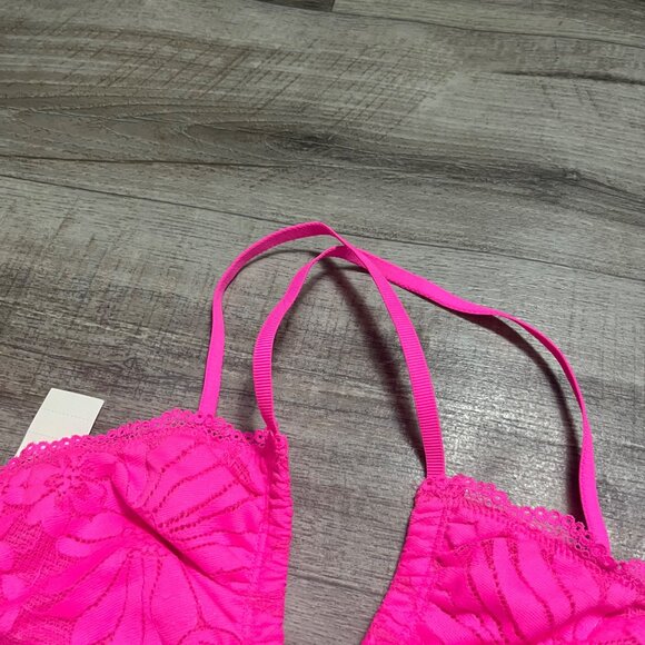 Aerie Racerback Strap Lace Knit Bralette Hot Pink NWT Women’s Size XL - Picture 5 of 6